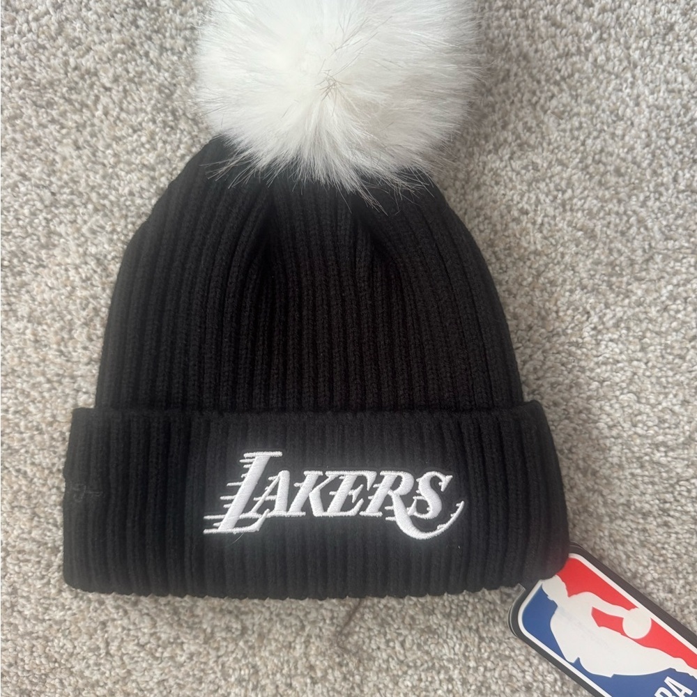 NBA Lakers Black Beanie with White Pom-Pom